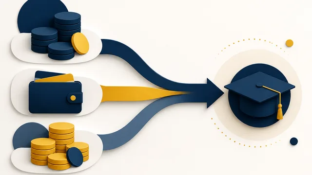 Financer son BPJEPS : flux de financement convergeant vers un diplôme, illustration marine et or