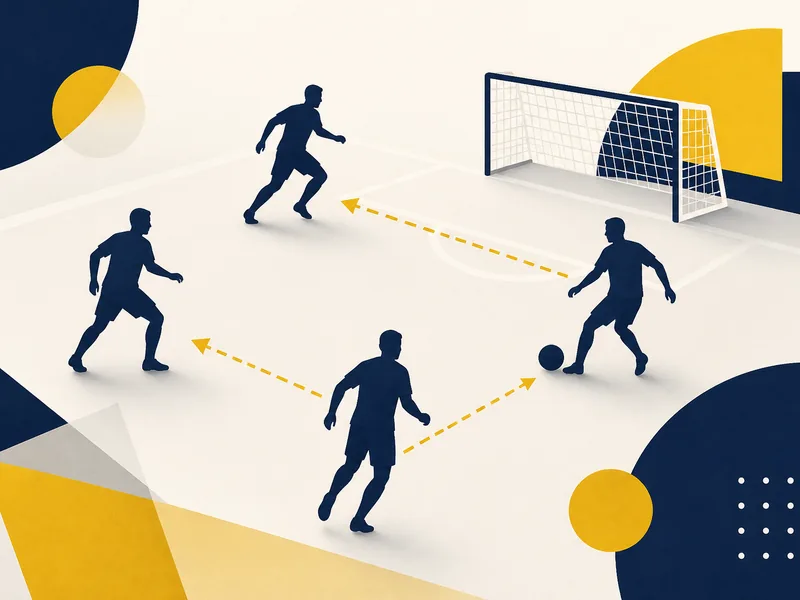 sports collectifs : ballon, cage et joueurs en formation, illustration marine et or